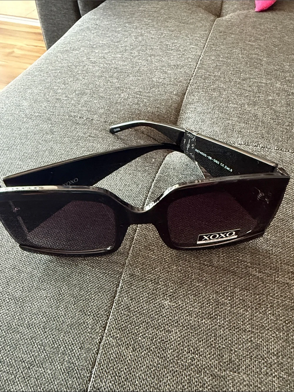 XOXO Women's Black Square Sunglasses with Purple-Gray Gradient Lenses - Picture 8 of 8
